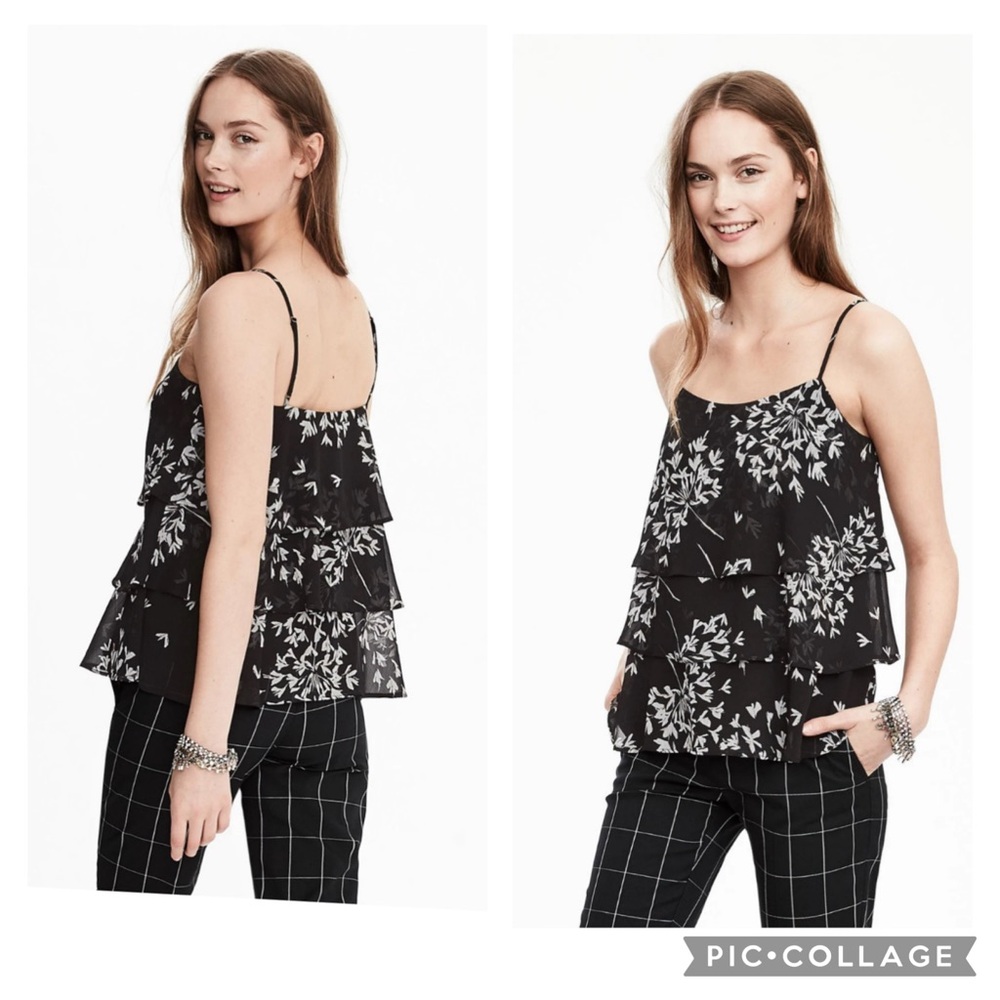 NWT Banana Republic Floral-Print Tiered Sleeveless Top, Sz L